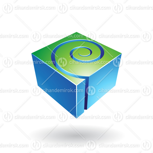 Green and Blue Cubical Shiny Shape with a Spiral Hole