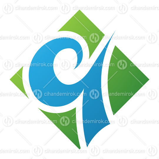 Green and Blue Diamond Shaped Letter Q Icon