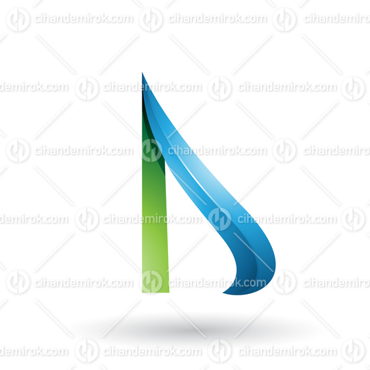 Green and Blue Embossed Arrow-like Letter D Vector Illustration