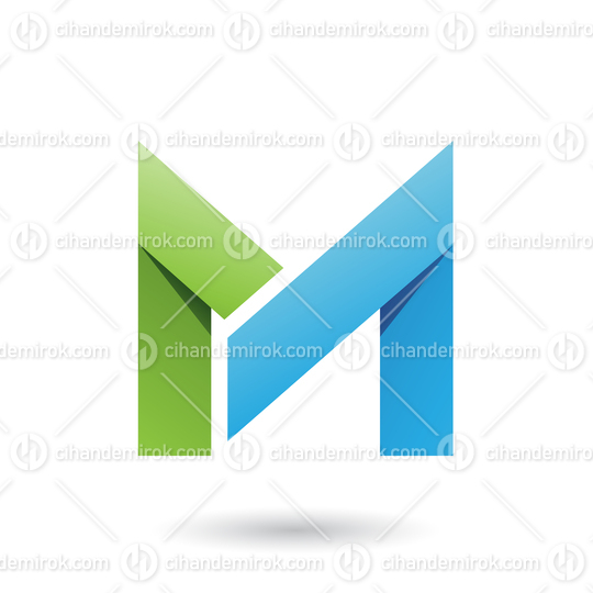 Green and Blue Folded Paper Letter M Vector Illustration
