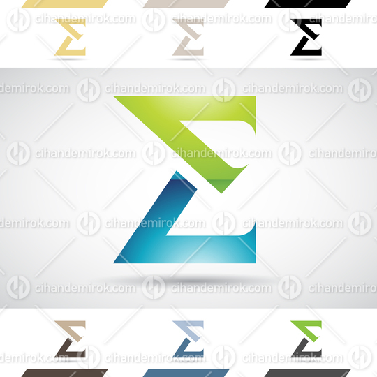Green and Blue Glossy Abstract Logo Icon of Letter E with Sharp Corners  