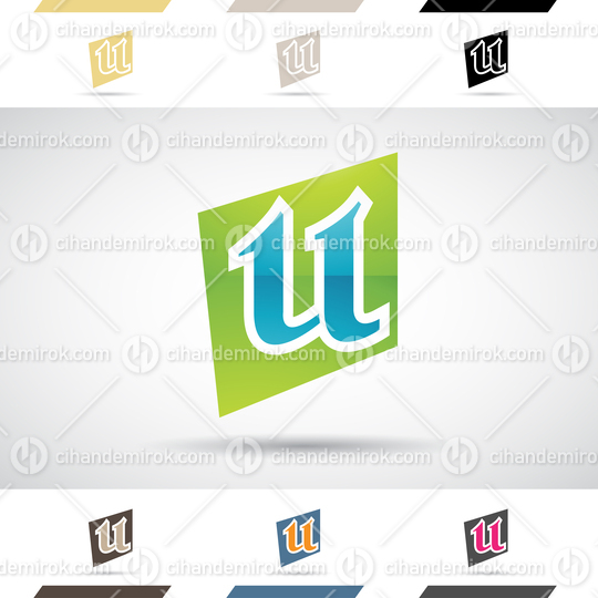 Green and Blue Glossy Abstract Logo Icon of Lowercase Letter U in a Square