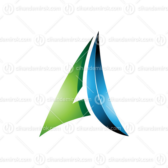 Green and Blue Glossy Embossed Paper Plane Shaped Letter A Icon