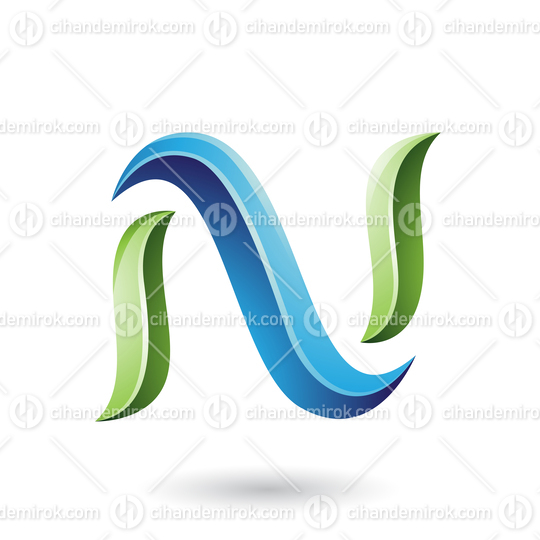 Green and Blue Glossy Snake Shaped Letter N Vector Illustration