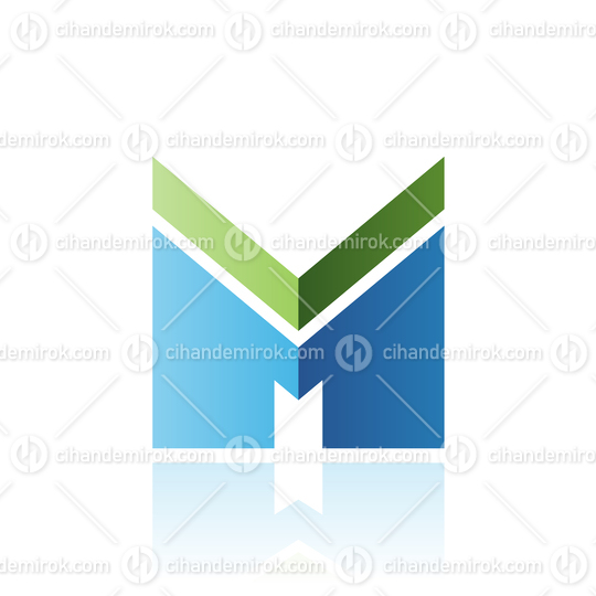 Green and Blue Letter M with a Thick Stripe and Reflection
