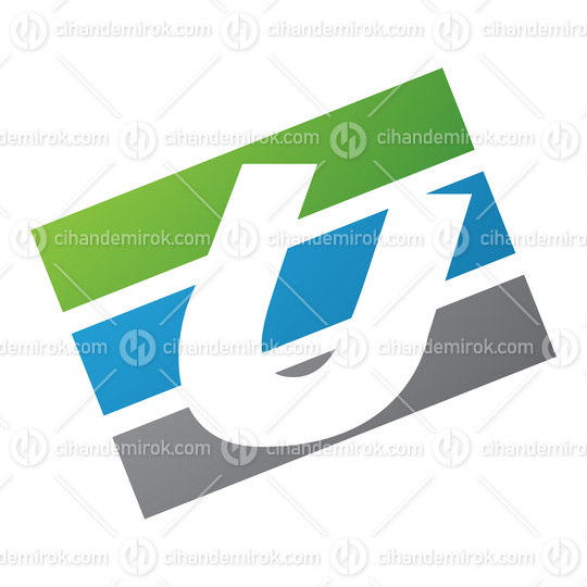 Green and Blue Rectangular Shaped Letter U Icon