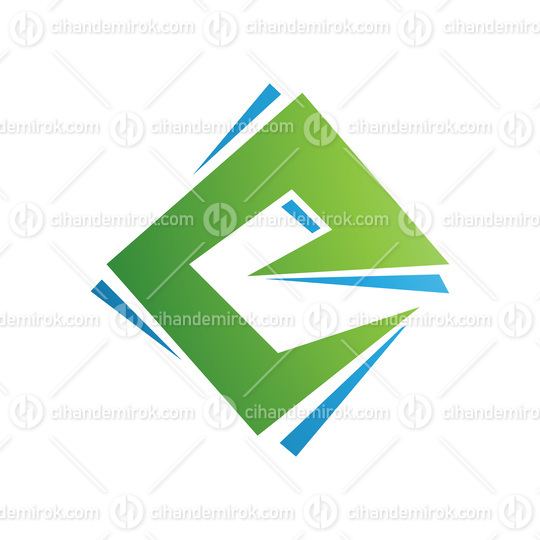 Green and Blue Square Diamond Letter E Icon