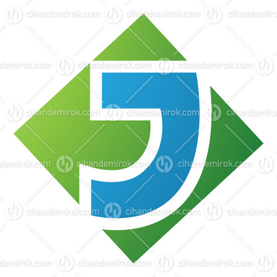 Green and Blue Square Diamond Shaped Letter J Icon