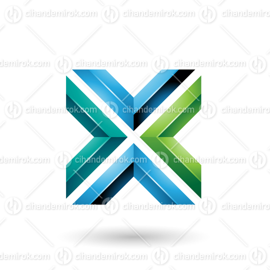Green and Blue Square Shaped Letter X Vector Illustration