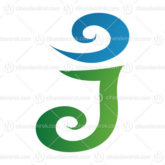 Green and Blue Swirl Shaped Letter J Icon