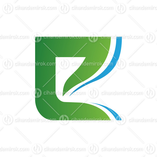 Green and Blue Wavy Layered Letter E Icon