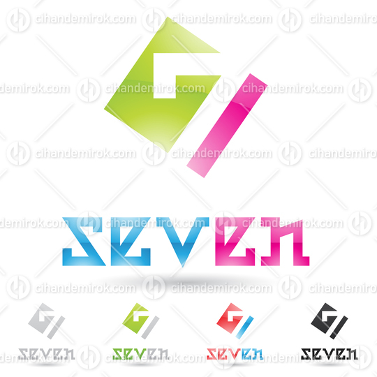 Green and Magenta Abstract Square Shaped Logo Icon of Number 7