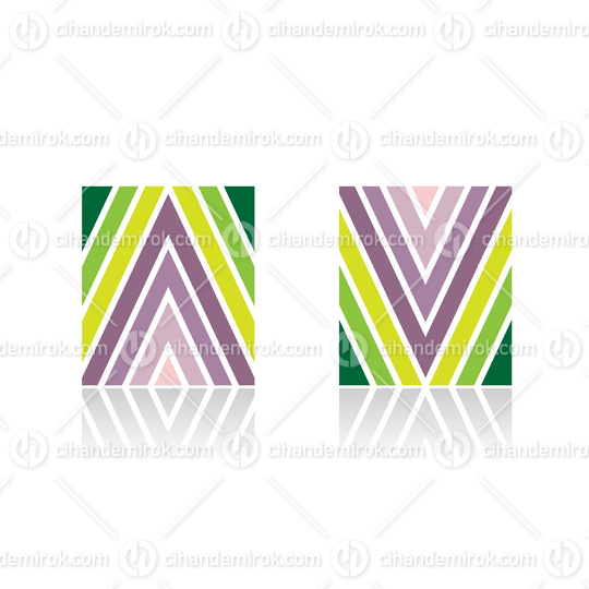Green and Purple Arrow Shaped Stripes for Letters A and V