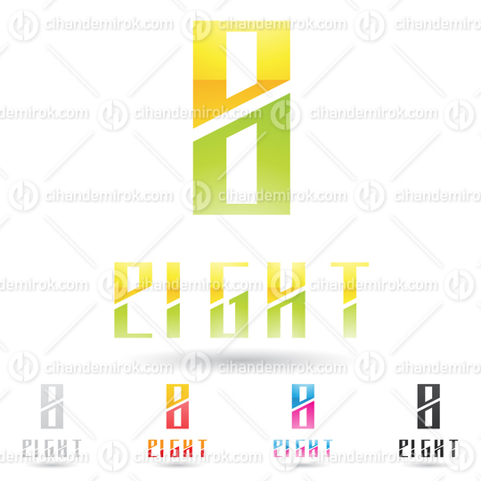 Green and Yellow Abstract Glossy Logo Icon of Number 8 with Rectangular Shapes