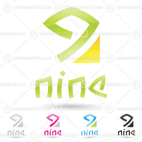 Green and Yellow Abstract Glossy Logo Icon of Number 9