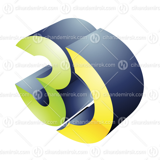 Green and Yellow Round 3d Viewing Tech Symbol