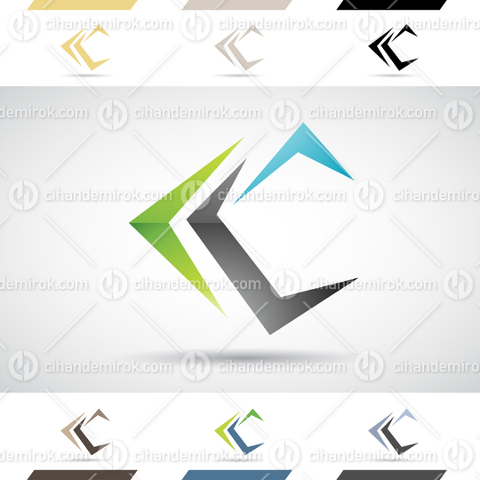 Green Black and Blue Glossy Abstract Logo Icon of Letter C with Boomerang Shapes