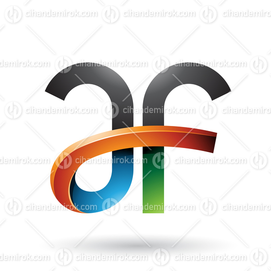Green Blue and Orange Bold Curvy Letters A and F