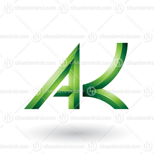 Green Bold and Curvy Geometrical Letters A and K