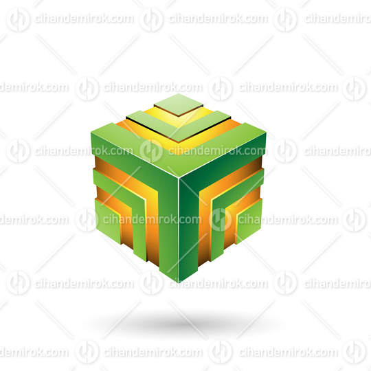 Green Bold Striped Cube Vector Illustration