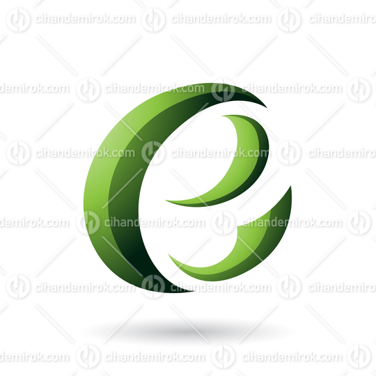 Green Crescent Shape Letter E Vector Illustration