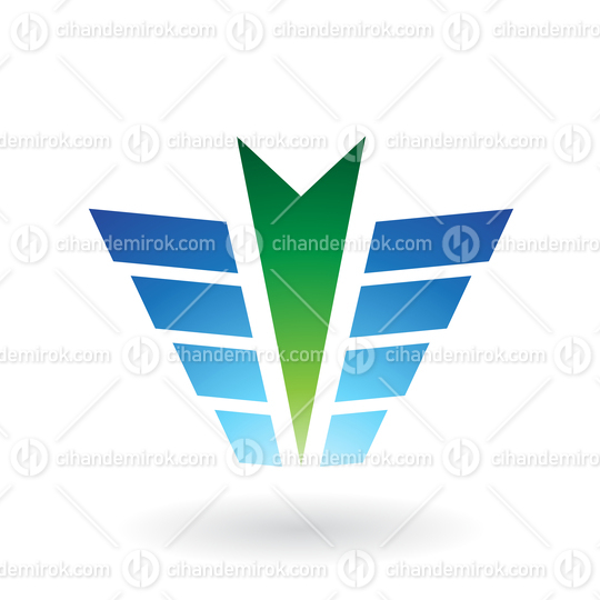 Green Down Facing Arrow Shape with Blue Rectangular Wings