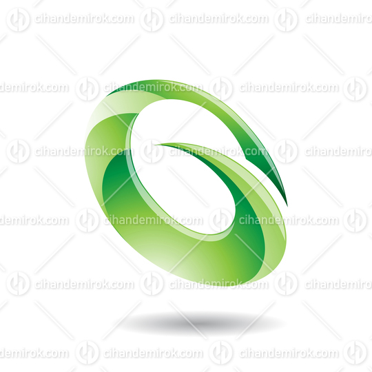 Green Glossy Abstract Spiky Round Icon for Letter G Q or O
