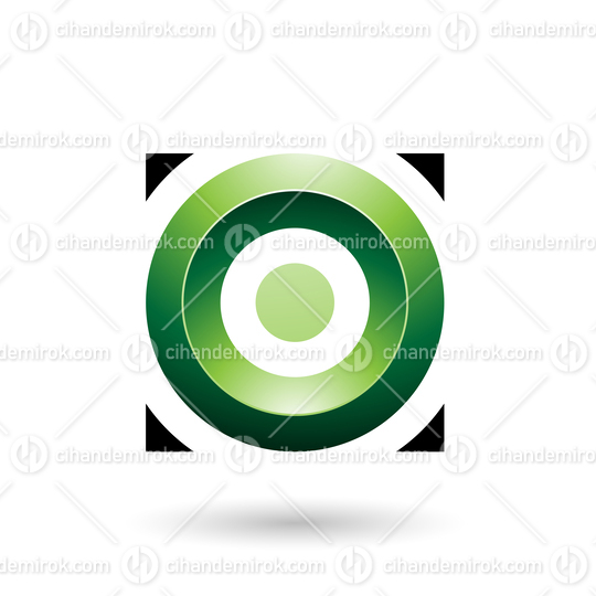 Green Glossy Circle in a Square Vector Illustration