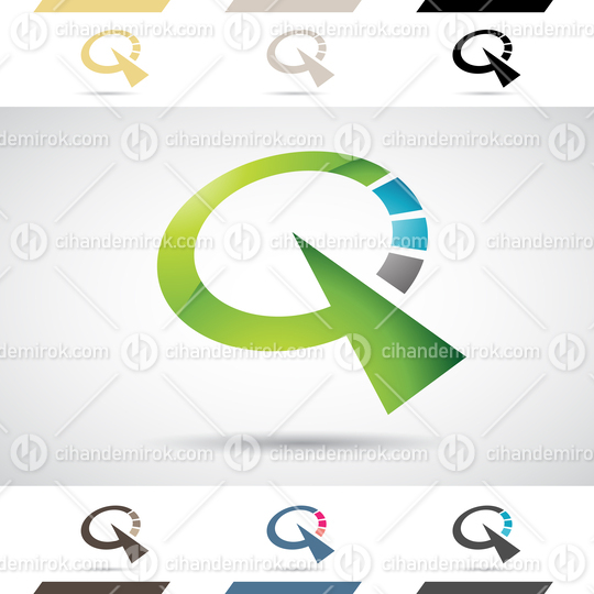 Green Grey and Blue Glossy Abstract Logo Icon of Clock Shaped Letter Q