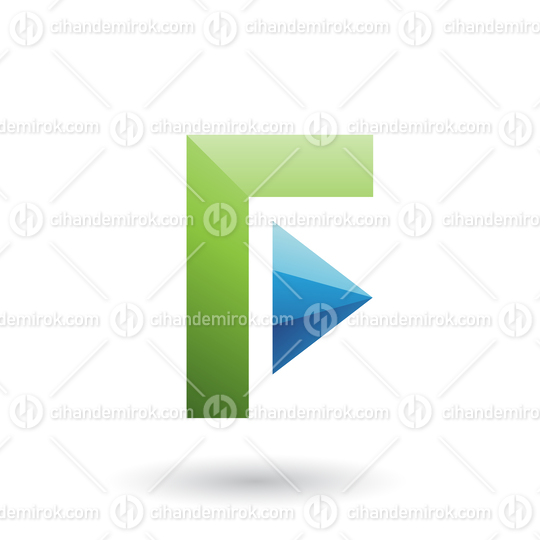 Green Icon of Letter F with a Triangle Vector Illustration