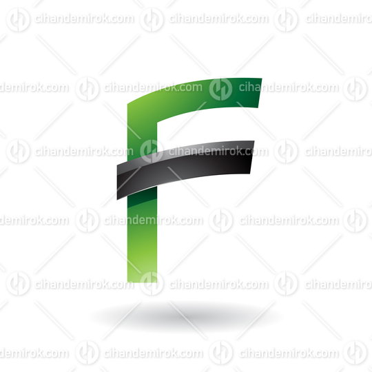 Green Letter F with Black Glossy Stick Vector Illustration