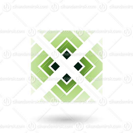 Green Letter X Icon with Square and Triangles Vector Illustration