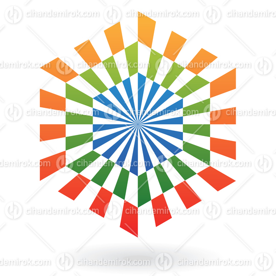 Green Orange and Blue Rectangular Shapes Forming a Hexagon Abstract Logo Icon