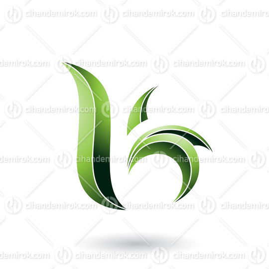 Green Striped Leaf Shaped Letter B or K Vector Illustration