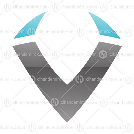 Grey and Blue Glossy Abstract Horn Shaped Letter V Logo Icon - Bundle No: 079