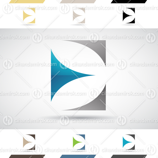 Grey and Blue Glossy Abstract Logo Icon of Curved Triangle Letter E