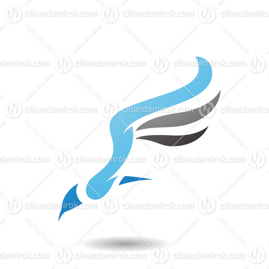 Grey and Blue Long Winged Bird Icon