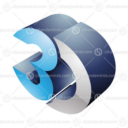 Grey and Blue Round 3d Viewing Tech Symbol