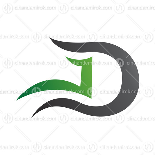 Grey and Green Letter D Icon with Wavy Curves