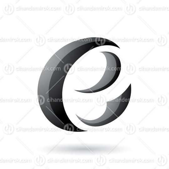 Grey Crescent Shape Letter E Vector Illustration