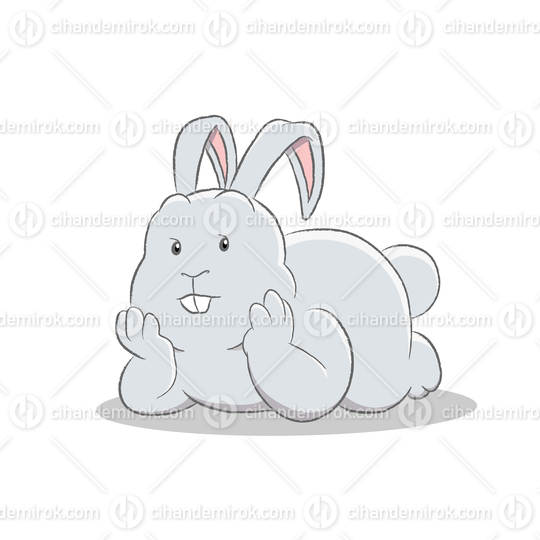 Grey Easter Bunny Lying on Stomach Resting Head on Hands