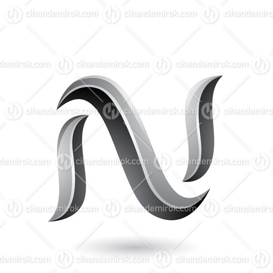 Grey Glossy Snake Shaped Letter N Vector Illustration