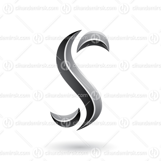 Grey Glossy Snake Shaped Letter S Vector Illustration