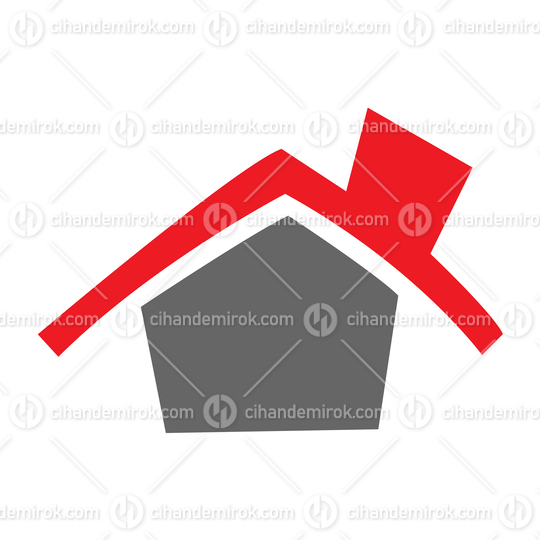 Grey House with Red Roof Simplistic Logo Icon - Bundle No: 119