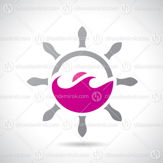 Grey Ship_qt_s Wheel with Magenta Sea Waves and The Sun Icon