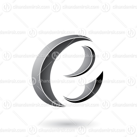 Grey Striped Crescent Shape Letter E Vector Illustration