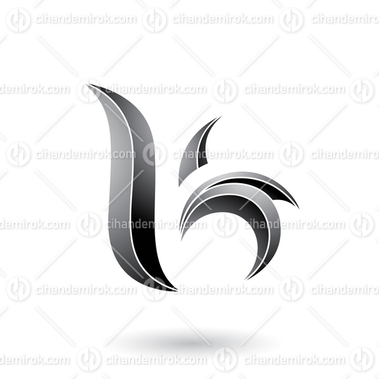 Grey Striped Leaf Shaped Letter B or K Vector Illustration