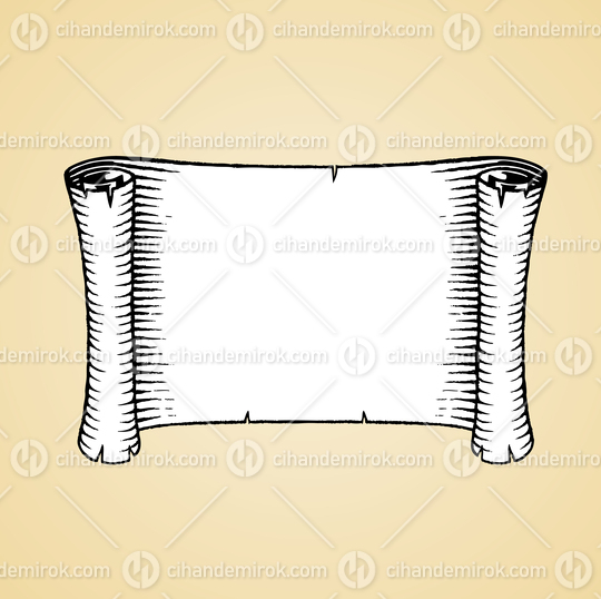 Horizontal Thick Old Banner, Black and White Scratchboard Engraved Vector