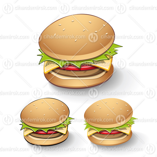 Icons of Colorful Tasty Burgers with Shadows