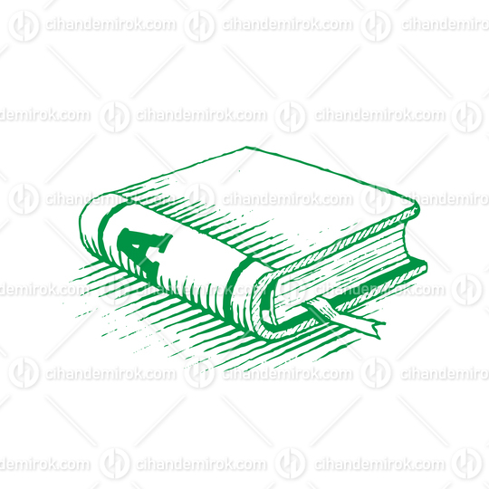 Ink Drawing of a Green Book Vector Illustration